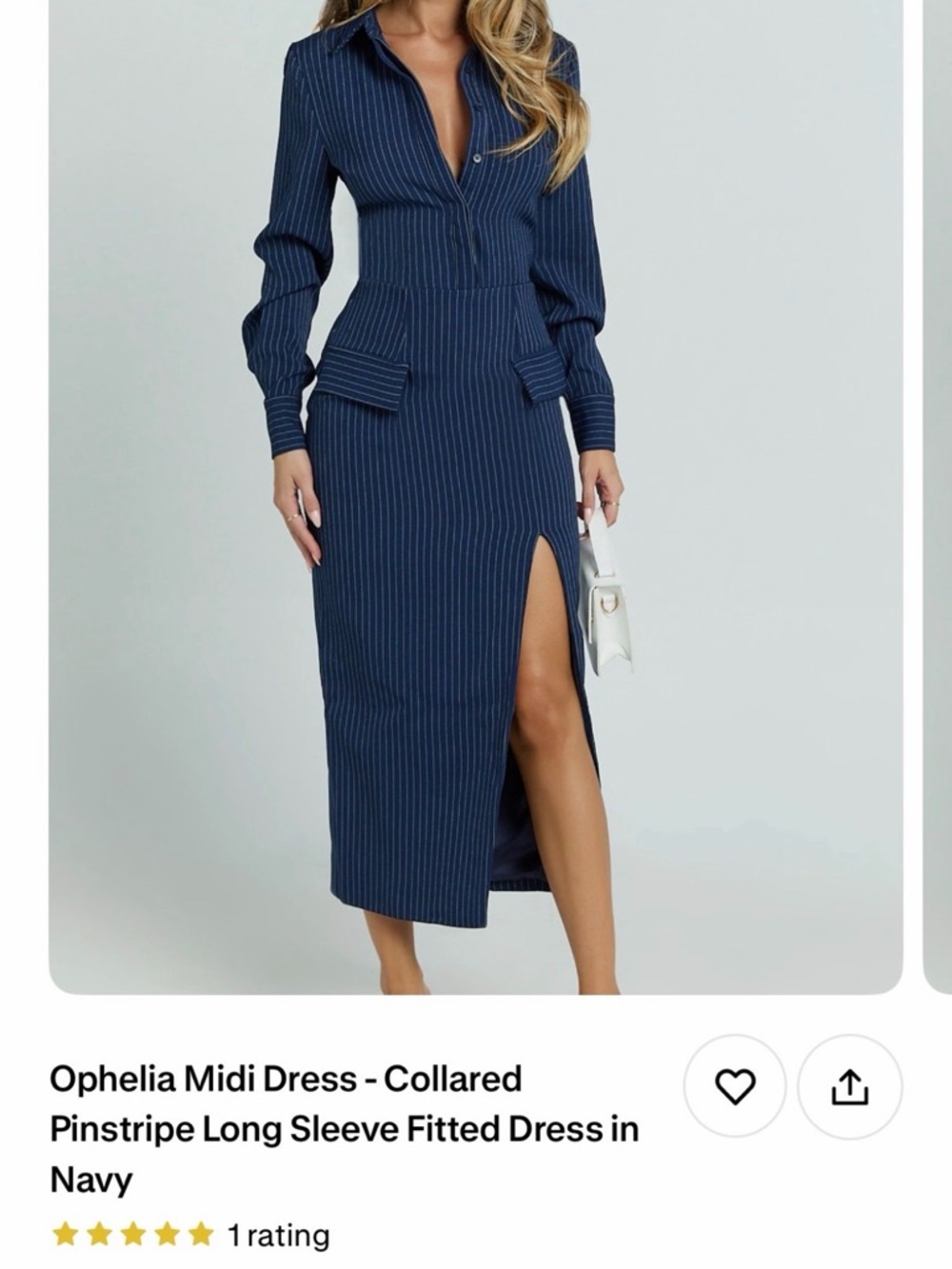 Showpo Navy Pinstripe Collared Long Sleeve Midi Dress
